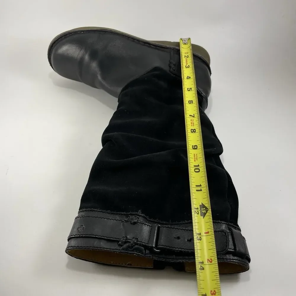 Dr Martens 11415 Buckle Mid Calf Tall Boots Womens Size 9 Black Leather Suede